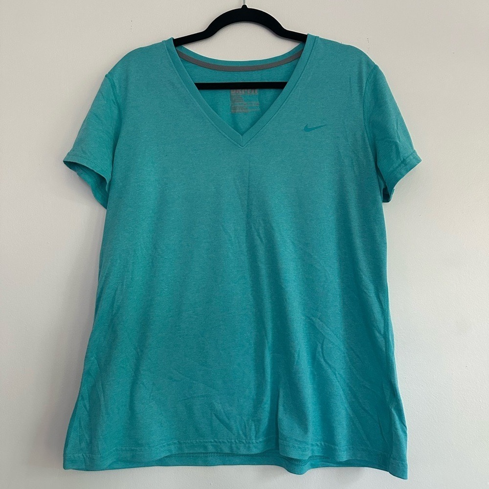 Nike Dri-FIT Womens V-Neck‎ Short Sleeve Activewear T-Shirt Teal Turquoise XL